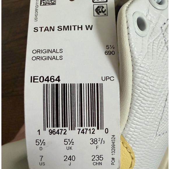 Adidas Stan Smith Women's White Yellow Sneakers SZ 7 - Picture 10 of 12